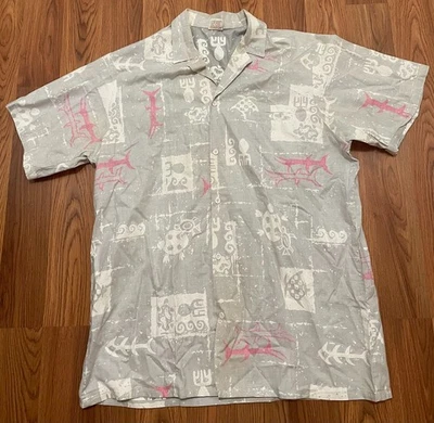 Camisa Aloha Barefoot In Paradise Para Hombre Extra Grande Alta De Colección Hecha en EE. UU. Gris Foto 1 de 4