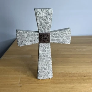 Vintage 1998 Engraved Stone Resin “THE LORD’S PRAYER CROSS” Spiritual Wall Art - Picture 1 of 24