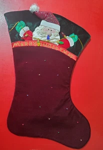 Medias elegantes de terciopelo rojo verde Feliz Navidad con luces de Santa - Imagen 1 de 4