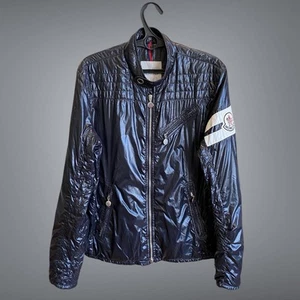 Moncler VTG Black Men Big Logo Motorcycle Jacket Size 4 (L-XL) - Picture 1 of 20