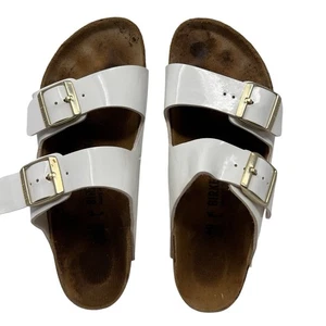 Birkenstock Arizona White Patent Birko-Flor Sandal Slides Womens 9 N 40 - Picture 1 of 7