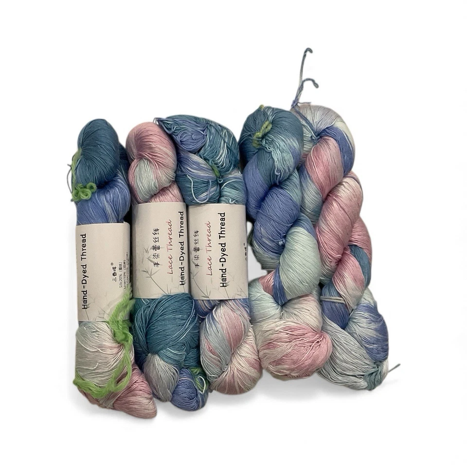 5- Tye Dye Blue Pink WhiteSilk 75% Poly 25%  Yarn 100 G Per Hank Total 100G Each - Image 1 of 1