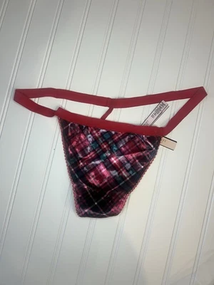 NWT Victoria’s Secret Red Plaid Velvet Thong G String V String Size XL - Image 1 of 4