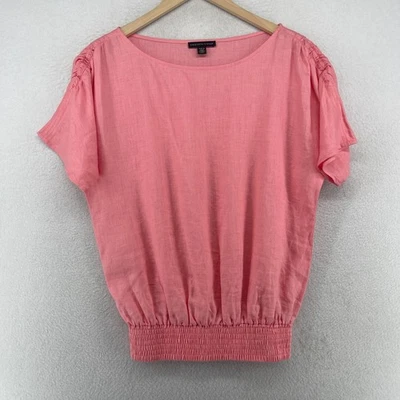 Top SAKS FIVE AVENUE Mujer S Lino Acanalado Manga Corta Rosa NUEVO Foto 1 de 4