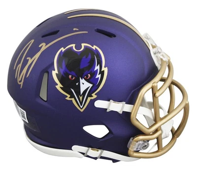 Minicasco Ravens Ray Lewis Firmado 2024 Sobre el Campo Alt Speed con Oro Sig BAS Wit Foto 1 de 2