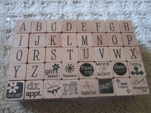 NWOT UNUSED 40 Script Alphabet Letters + Phrases/ Words Wood Mount Rubber Stamps - Picture 1 of 2