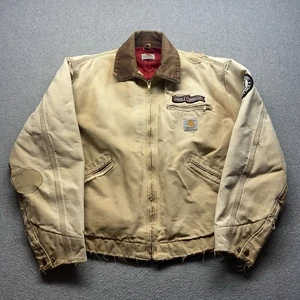 Vintage Carhartt Mens Detroit Size Large Faded Trashed Patch Jacket J18 BRN Tan - Picture 1 of 15