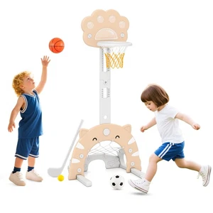 3 in 1 Kids Basketball Hoop w/ Basketball Soccer & Golf Game Adjustable Height - Picture 1 of 10
