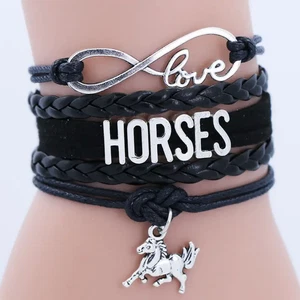 Pulsera Love Horses Joyería Imitación Cuero Trenzado Ecuestre - Imagen 1 de 5