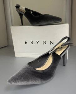 Erynn Velvet Shiny Slingback Heels Shoes Size 39 UK 6 Grey - Picture 1 of 10