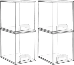 7.6" H Clear Stackable Storage Drawers, 4 Pack Plastic Organizers Bins for Sk... - Picture 1 of 1
