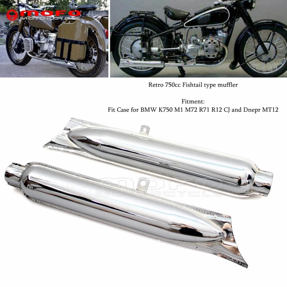 Par de silenciadores de escape cromados retro cola de pez para BMW R12/R71 745 Dnepr MT12 Foto 1 de 4
