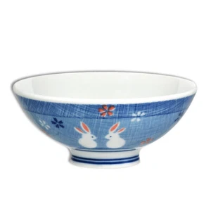 Tazón de sopa de arroz japonés para niños 4,5"D porcelana conejos azules hecho en Japón - Imagen 1 de 1
