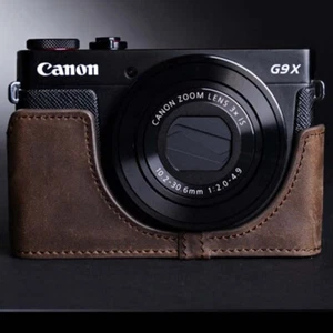 Media cubierta bolsa hecha a mano de cuero genuino para cámara para Canon G9X mark II - Imagen 1 de 15