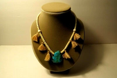 Collar Pannee Turquesa Boho Piedra Cuentas y Borla Flecos Foto 1 de 4
