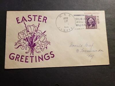 Destroyer USS JARVIS DD-393 Naval Cover 1938 EASTER Cachet Bremerton, WA - Image 1 of 2