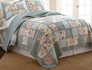 3-Piece Floral Garden Vintage Washed 100% Cotton Reversible Bedspread Quilt Set - Picture 1 of 5