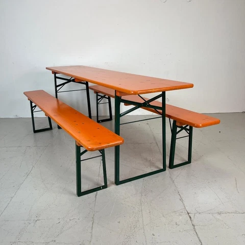 VINTAGE INDUSTRIAL GERMAN BEER TABLE BENCH SET GARDEN FURNITURE EXCELLENT COND Cover