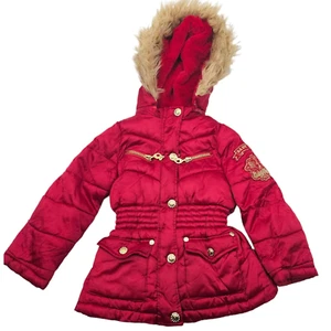 Baby Phat Coat Girls 7 Hoodie Fur Trim Quillted Pocket Pink Puffer Jacket - Picture 1 of 11
