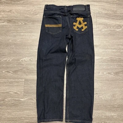 Akademiks Y2K Jeans Mens 32x29 Blue Dark Wash High-Rise Straight Leg Streetwear - Image 1 of 4