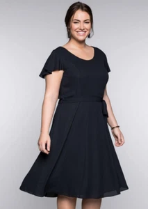 LADIES SHEEGO BLACK WING SLEEVE A-LINE EVENING DRESS UK SZ 30 BNWT - Picture 1 of 1