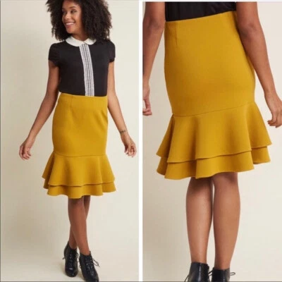 ModCloth Tiered Ruffle Skirt in Marigold Yellow Knee Length  Plus Sz 4X Vintage - Image 1 of 3
