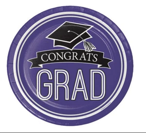 Congrats Grad PURPLE GRADUATION party cake PAPER PLATES school colors 18pcs - Picture 1 of 1
