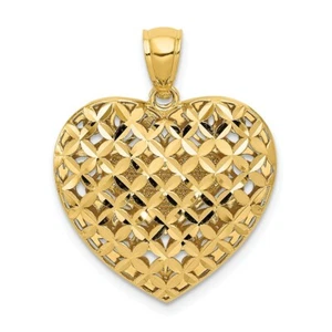 14k 14kt Two-tone Filigree & Basket Weave Reversible Heart Pendant 24mm X 20mm - Picture 1 of 4