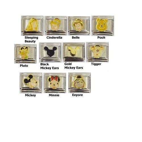 Dijes italianos de acero inoxidable de 9 mm orejas de Disney Belle Minnie y más dijes U PIK Foto 1 de 1