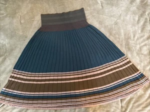 Kenzo Pleated Greenish/Brownish Slightly Starchy Skirt Medium Pull On Soie Silk - Picture 1 of 14