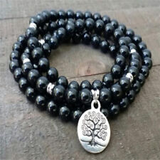 6mm black agate Gemstone Mala Bracelet 108 Beads Healing Wristband Chakas Unisex