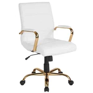 Whitney Mid-Back Faux Leather Swivel Ergonomic Executive Office Chair in White/G - Picture 1 of 8