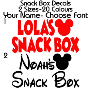 PERSONALISED DISNEY SNACK BOX NAME STICKER VINYL LABEL DECAL MICKEY TRAVEL KIDS - Picture 1 of 2