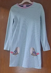 Joules Striped A-Line Cotton Jersey Dress Embroidered/Appliquéd Birds sz 7-8 - Picture 1 of 18