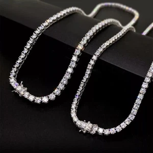 Mens Tennis Chain Necklace 100% Stainless Steel Cubic Zirconia Chain Bracelet - Picture 1 of 23