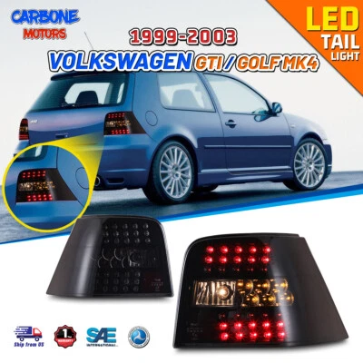 LED Taillights For 99-04 Volkswagen Golf IV GTI MK4 Replace Lamp Set Black/Smoke - Image 1 of 4