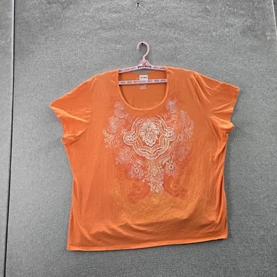 Just My Size Women Shirt 5X (30W-32W) Orange Floral Crew Neck Pullover - Image 1 of 4
