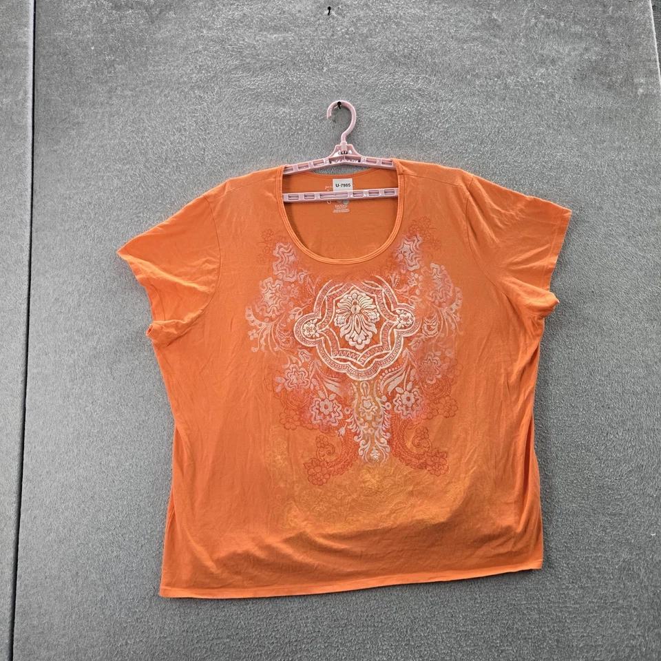 Just My Size Women Shirt 5X (30W-32W) Orange Floral Crew Neck Pullover - Image 1 of 4