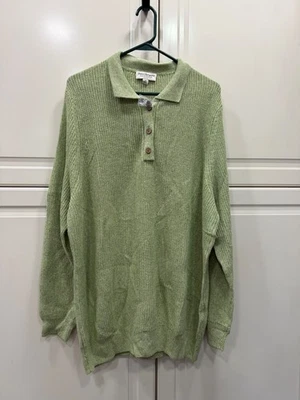 Suéter Polo Norm Thompson Tejido Verde 3X Top de Lino y Algodón para Mujer Foto 1 de 4