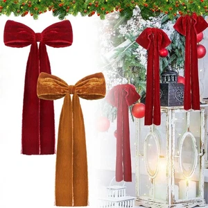 Luxurious Oversized Giant Hanging Red Velvet Bow Christmas Deco ration - Picture 1 of 17