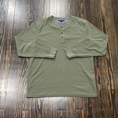 Banana Republic Waffle Knit Henley Shirt Men’s Large Green Cotton Polyester  - Image 1 of 4