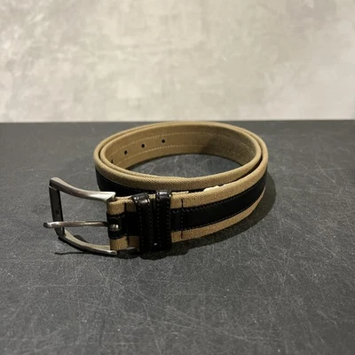 Cinto masculino Tommy Bahama 42 preto bronzeado lona couro pellegrino feito na Espanha fivela - Imagem 1 de 4