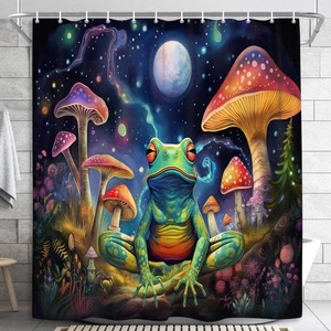 Garden Mushroom Frog Trippy Extra Long Fabric Shower Curtain Waterproof Funny - Picture 1 of 8