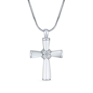 Mother Of Pearl Cross Pendant Necklace with Silver Plated Snake Chain - Picture 1 of 4
