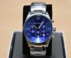 New Genuine Emporio Armani Men's Watch Ar5860 Stainless Steel Silver & Blue Dial
