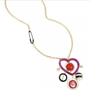 Betsey Johnson "UNBREAK MY HEART" GOLDTONE BEADS SAFETY PIN LONG NECKLACE NWT - Picture 1 of 3