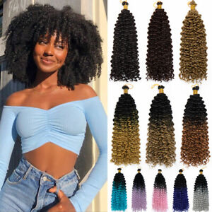 100% Real Natural Water Wave Crochet Braids Deep Curly AS Human Hair Extension H
