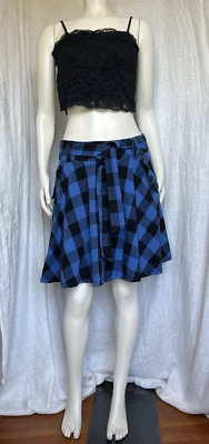 Vintage Y2K  Blue Plaid Skirt  Belted Skater Grunge Goth Emo School Retro Medium - Image 1 of 4