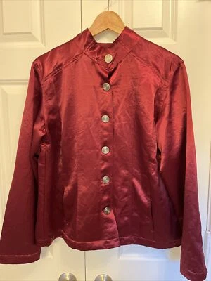 Chico’s Sz XL Dressy Jacket Cranberry Red Silk Stand Up Collar Gorgeous WOW! - Image 1 of 4