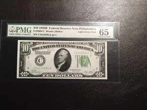 10.00 1928-B Federal R.Note Fr2002-C Light Green Seal!!! PMG 65 Gem UNC.EPQ - Picture 1 of 2